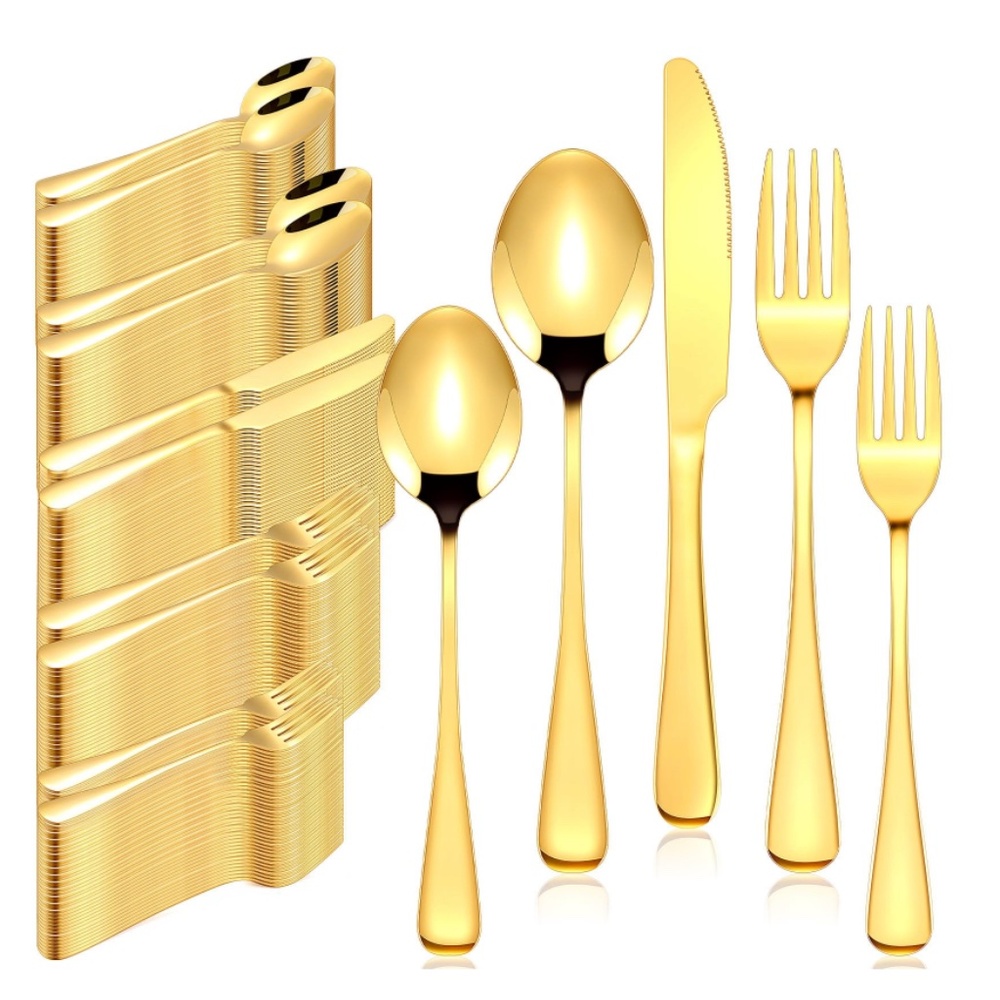 Gold Silverware Stainless steel gold color flatware (50 pcs - 10 settings)